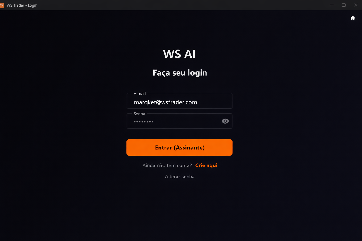 Tela de Login do WSTrader
